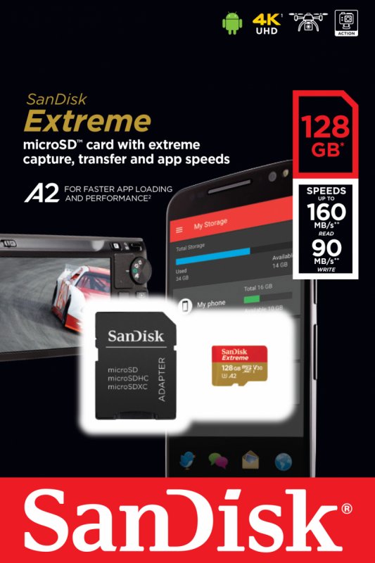 SanDisk Extreme microSDXC 128GB 160MB/ s + adaptér - obrázek č. 2