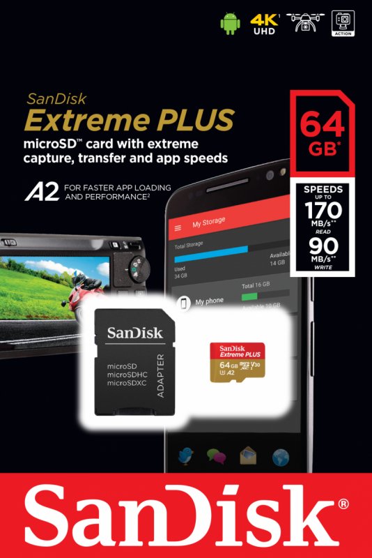 SanDisk Extreme Plus microSDXC 64GB 170MB/ s + ada. - obrázek č. 1