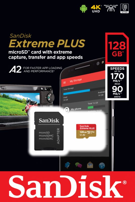 SanDisk Extreme Plus microSDXC 128GB 170MB/ s +ada. - obrázek č. 1