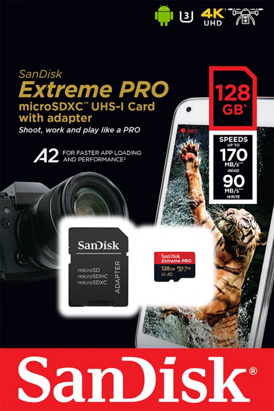 SanDisk Extreme Pro microSDXC 128GB 170MB/ s + ada. - obrázek č. 1