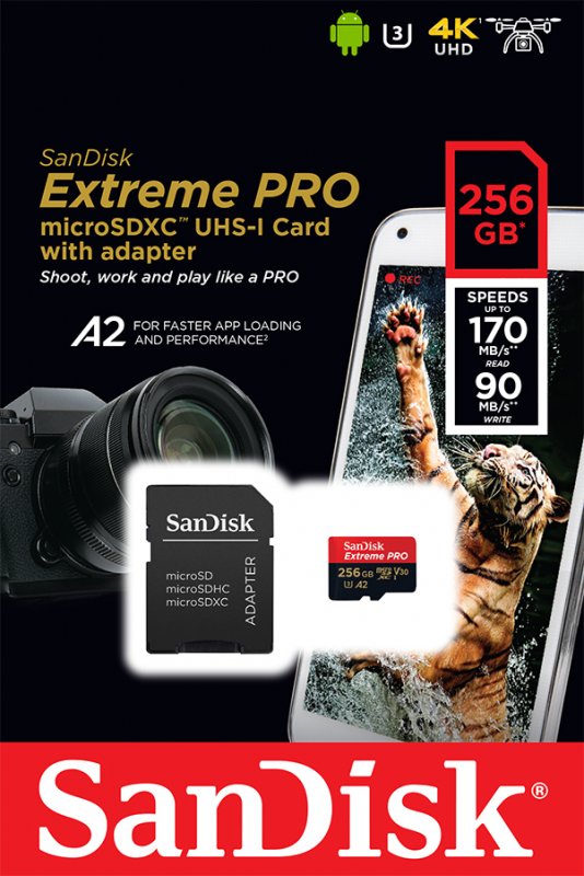 SanDisk Extreme Pro microSDXC 256GB 170MB/ s + ada. - obrázek č. 1