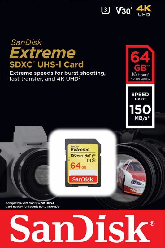 SanDisk Extreme SDXC 64GB 150MB/ s V30 UHS-I U3 - obrázek č. 1