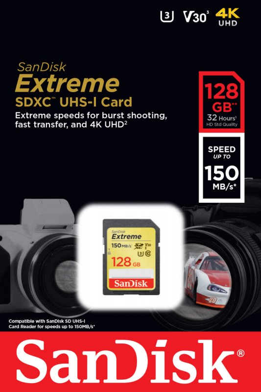 SanDisk Extreme SDXC 128GB 150MB/ s V30 UHS-I U3 - obrázek č. 1