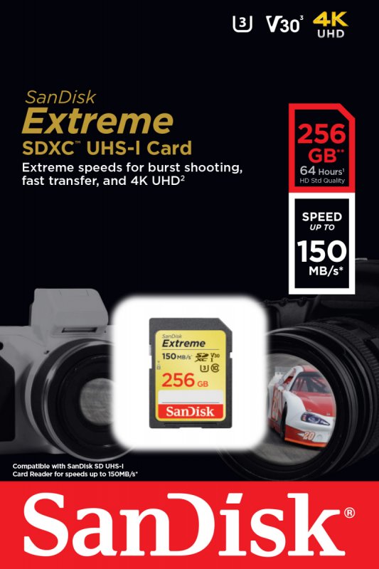 SanDisk Extreme SDXC 256GB 150MB/ s V30 UHS-I U3 - obrázek č. 1