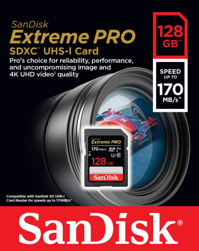 SanDisk Extreme Pro SDXC 128GB 170MB/ s V30 UHS-I - obrázek č. 1