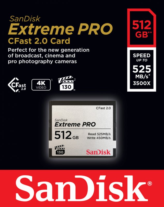 SanDisk Extreme Pro CFAST 512GB 525MB/ s - obrázek č. 1