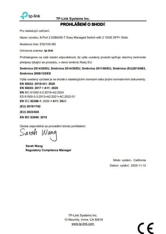 TP-Link ES210X-M2 Eas.Man.Sw.Omada 8x2.5GB+2xSFP - obrázek č. 5