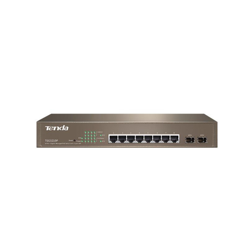 Tenda TEG3210P WebSmart Gigabit Switch AT PoE 130W, 8x 1Gb/ s PoE LAN, 2x SFP,VLAN,rack 19", přepínač - obrázek č. 1