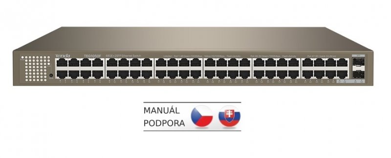 Tenda TEG1050F 48x Gigabit s SFP, 48x RJ45 + 2x SFP, Fanless - bez ventilátorů, Rackmount, VLAN, 6kV - obrázek produktu
