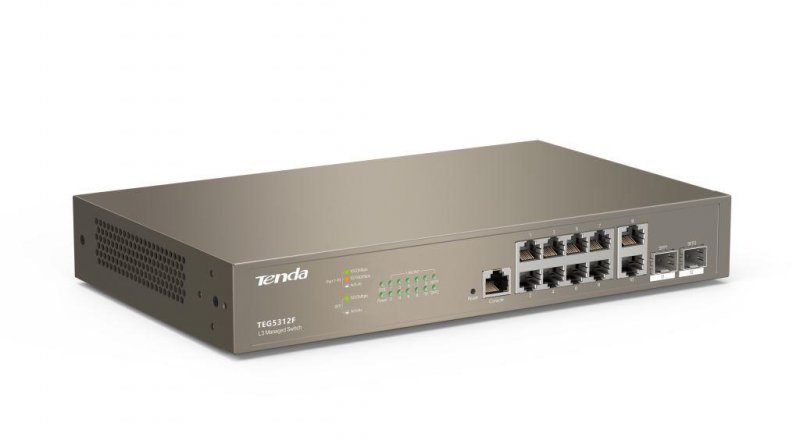 Tenda TEG5312F Gigabit L3 Managed Switch, 10x RJ45 1Gb/ s, 2x SFP, STP, RSTP, MSTP, IGMP, VLAN, Rack - obrázek č. 1