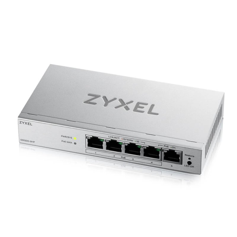 Zyxel GS1200-5HP v3, 5 Port Gigabit PoE+ webmanaged Desktop Switch, 4x PoE, 68 Watt - obrázek produktu