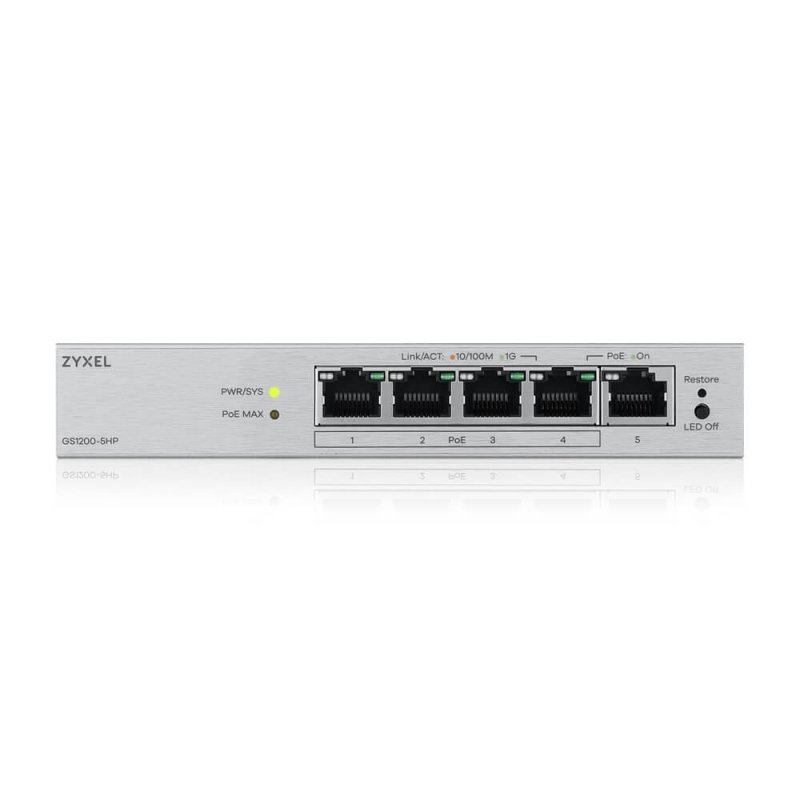 Zyxel GS1200-5HP v3, 5 Port Gigabit PoE+ webmanaged Desktop Switch, 4x PoE, 68 Watt - obrázek č. 2