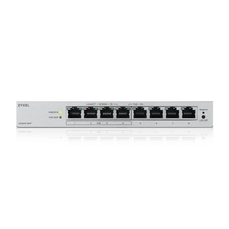 Zyxel GS1200-8HP v3, 8 Port Gigabit PoE+ webmanaged Desktop Switch, 4x PoE, 68 Watt - obrázek č. 2