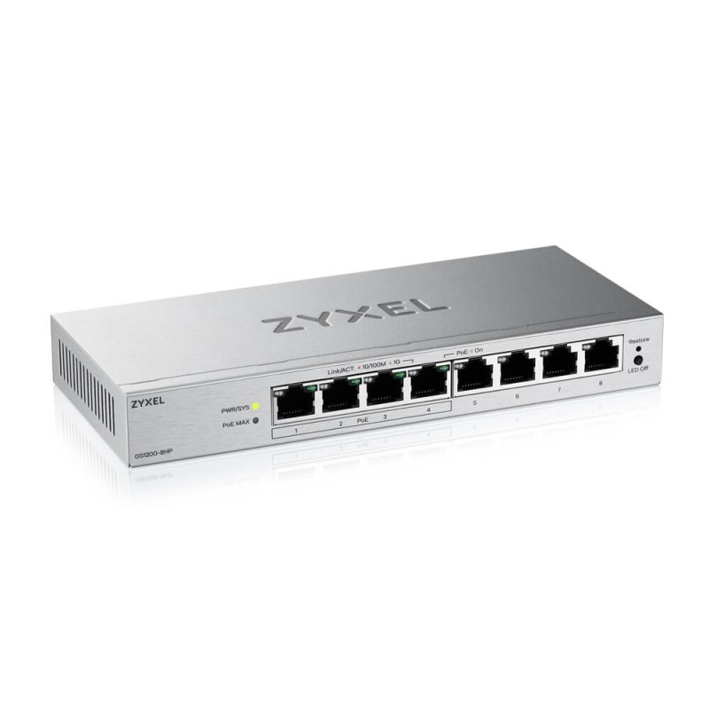 Zyxel GS1200-8HP v3, 8 Port Gigabit PoE+ webmanaged Desktop Switch, 4x PoE, 68 Watt - obrázek č. 1