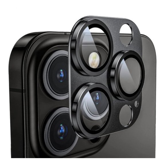 Tvrzené sklo s rámečkem k ochraně čoček zadního fotoaparátu pro iPhone 13 Pro / 13 Pro Max - tmavě šedé - obrázek produktu