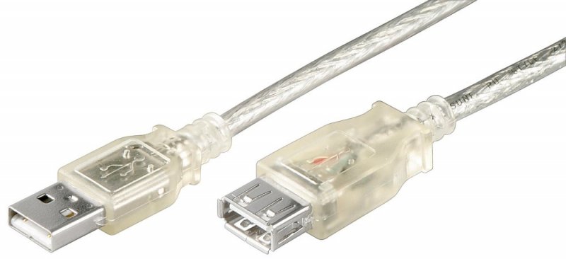 PremiumCord USB 2.0 kabel prodlužovací, A-A, 5m transparentní izolace - obrázek produktu