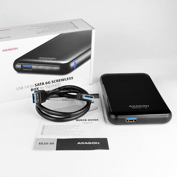AXAGON EE25-S6B, USB3.0 - SATA 6G, 2.5" SCREWLESS externí box, černý - obrázek č. 3