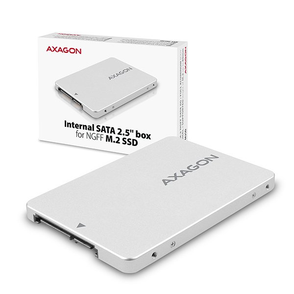 AXAGON RSS-M2SD, SATA - M.2 SATA SSD, interní 2.5" ALU box, stříbrný - obrázek produktu