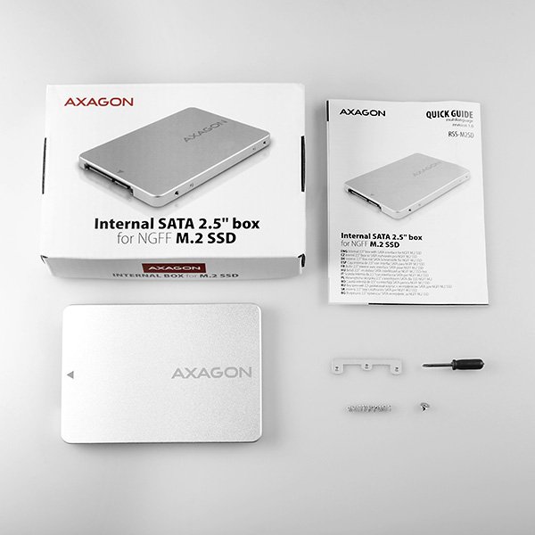 AXAGON RSS-M2SD, SATA - M.2 SATA SSD, interní 2.5" ALU box, stříbrný - obrázek č. 3