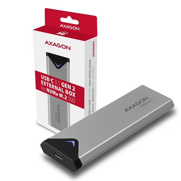 AXAGON EEM2-UG2, USB-C 3.2 Gen 2 - M.2 NVMe SSD kovový box, délka 42 až 80 mm - obrázek produktu