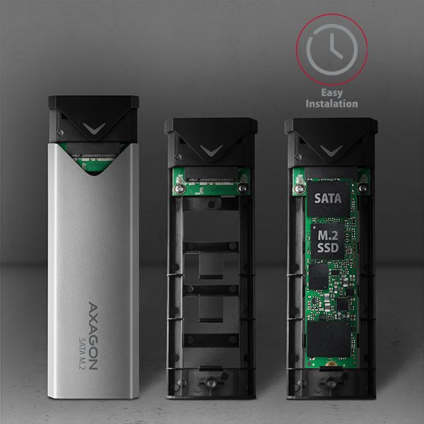 AXAGON EEM2-U3C, USB-C 3.2 Gen 1 - M.2 SATA SSD kovový box, délka 42 až 80 mm - obrázek č. 3