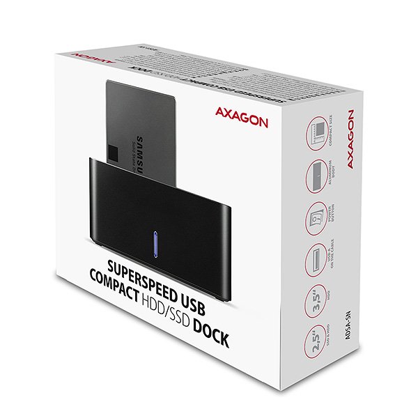 AXAGON ADSA-SN, USB 3.2 Gen1 - SATA 6G, 2.5"/ 3.5" HDD/ SSD dokovací stanice - obrázek č. 2