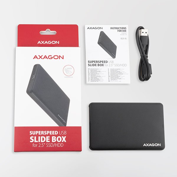 AXAGON EE25-SL, USB 3.2 Gen 1 - SATA 6G, 2.5" SLIDE box, bezšroubkový, černý - obrázek č. 6