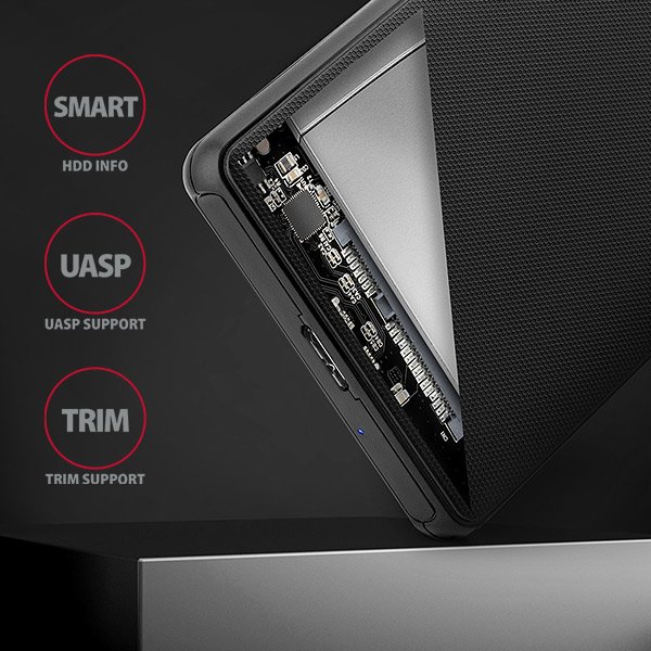 AXAGON EE25-SL, USB 3.2 Gen 1 - SATA 6G, 2.5" SLIDE box, bezšroubkový, černý - obrázek č. 3