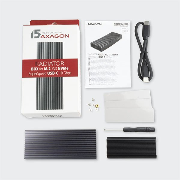 AXAGON EEM2-XR, USB-C 3.2 Gen 2 - M.2 NVMe SSD kovový RADIATOR box s dvěma chladiči - obrázek č. 7