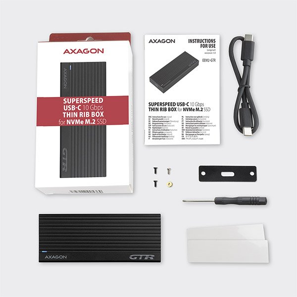 AXAGON EEM2-GTR, USB-C 3.2 Gen 2 - M.2 NVMe SSD kovový THIN RIB box - obrázek č. 8