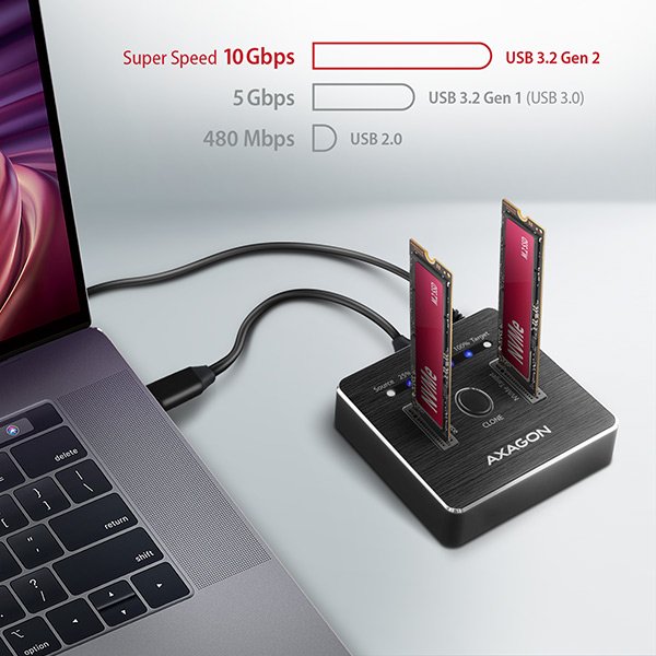 AXAGON ADSA-M2C, USB-C 3.2 Gen 2 -  2x M.2 NVMe SSD CLONE MASTER dokovací stanice - obrázek č. 3
