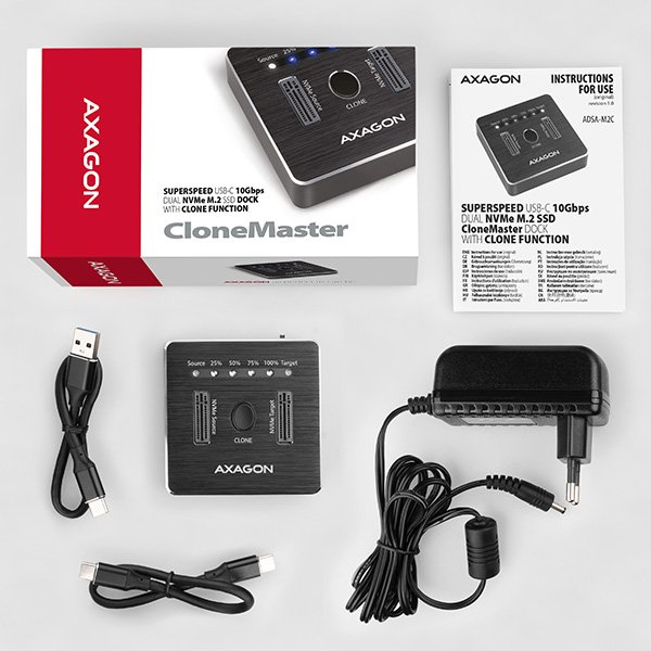 AXAGON ADSA-M2C, USB-C 3.2 Gen 2 -  2x M.2 NVMe SSD CLONE MASTER dokovací stanice - obrázek č. 8