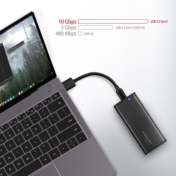 AXAGON EEM2-SBC, USB-C 3.2 Gen 2 - M.2 SATA SSD kovový RAW box, bezšroubkový - obrázek č. 8