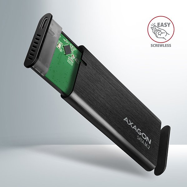 AXAGON EEM2-SBC, USB-C 3.2 Gen 2 - M.2 SATA SSD kovový RAW box, bezšroubkový - obrázek č. 4