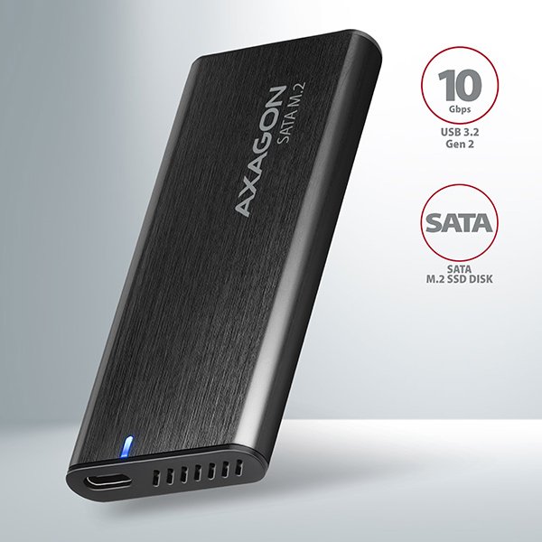 AXAGON EEM2-SBC, USB-C 3.2 Gen 2 - M.2 SATA SSD kovový RAW box, bezšroubkový - obrázek č. 1