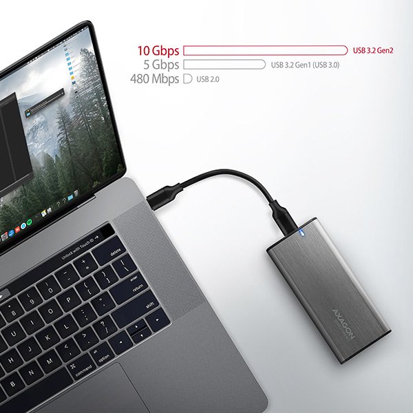 AXAGON EEM2-SG2, USB-C 3.2 Gen 2 - M.2 NVMe & SATA SSD kovový RAW box, bezšroubkový, stříbrný - obrázek č. 8