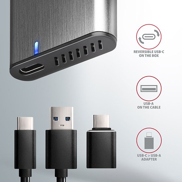 AXAGON EEM2-SG2, USB-C 3.2 Gen 2 - M.2 NVMe & SATA SSD kovový RAW box, bezšroubkový, stříbrný - obrázek č. 7