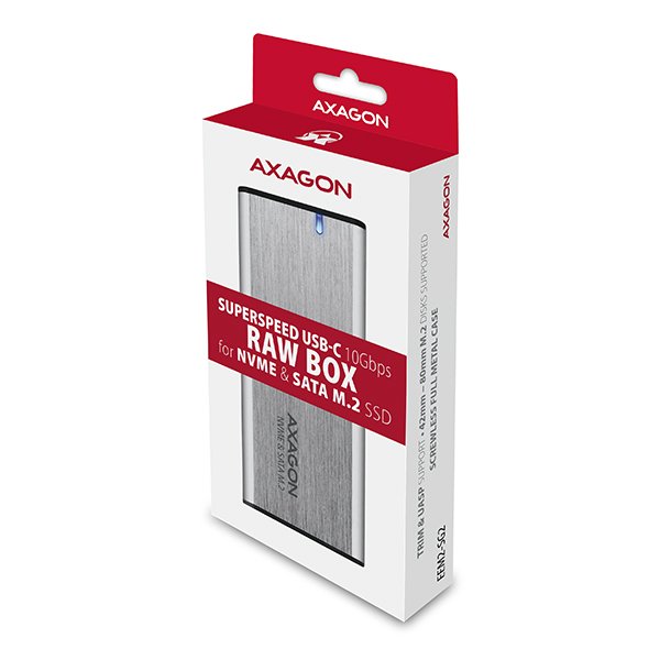 AXAGON EEM2-SG2, USB-C 3.2 Gen 2 - M.2 NVMe & SATA SSD kovový RAW box, bezšroubkový, stříbrný - obrázek č. 3