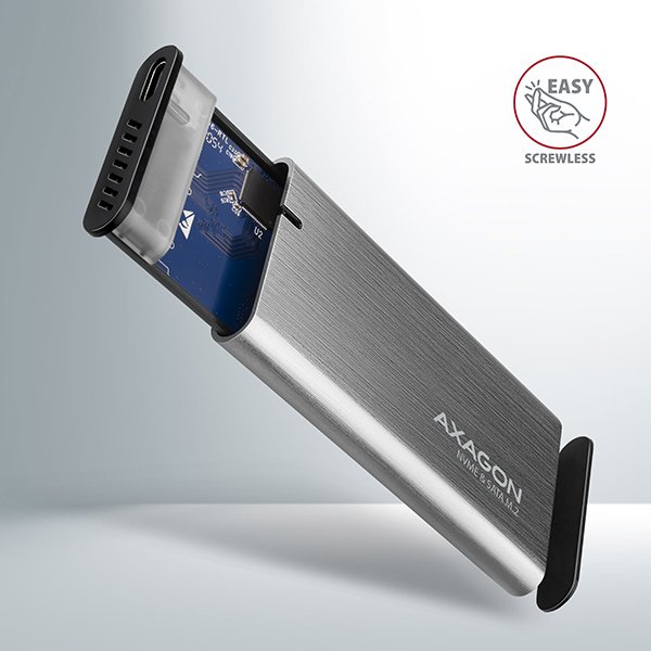 AXAGON EEM2-SG2, USB-C 3.2 Gen 2 - M.2 NVMe & SATA SSD kovový RAW box, bezšroubkový, stříbrný - obrázek č. 1