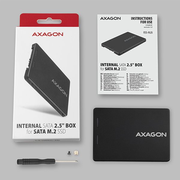 AXAGON RSS-M2B, SATA - M.2 SATA SSD, interní 2.5" ALU box, černý - obrázek č. 7