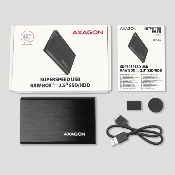 AXAGON EE25-A6M, USB 3.2 Gen 1 - SATA 6G 2.5" kovový RAW box, bezšroubkový - obrázek č. 7