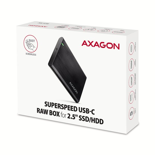 AXAGON EE25-A6C, USB-C 3.2 Gen 1 - SATA 6G 2.5" kovový RAW box, bezšroubkový - obrázek č. 8