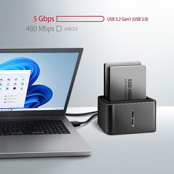 AXAGON ADSA-D25, USB 3.2 Gen 1 - 2x SATA 6G 2.5" SSD/ HDD CLONE MINI dokovací stanice - obrázek č. 3