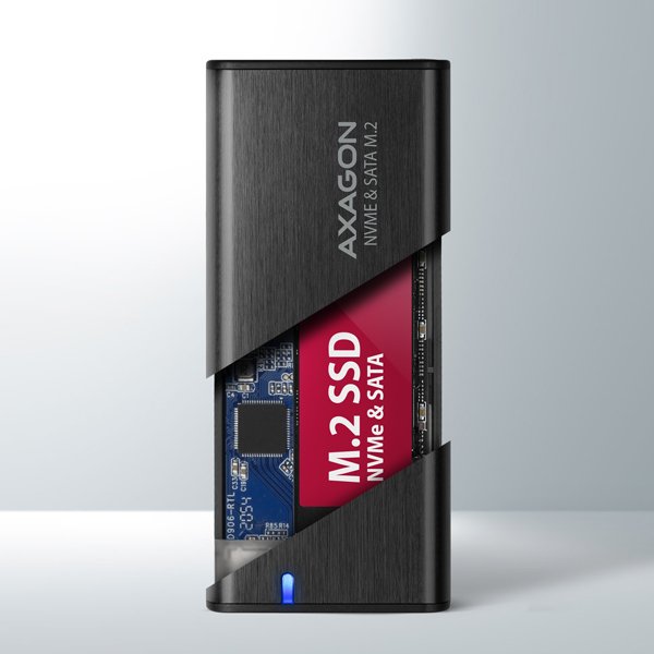 AXAGON EEM2-SB2, USB-C 3.2 Gen 2 - M.2 NVMe & SATA SSD kovový RAW box, bezšroubkový, černý - obrázek č. 5