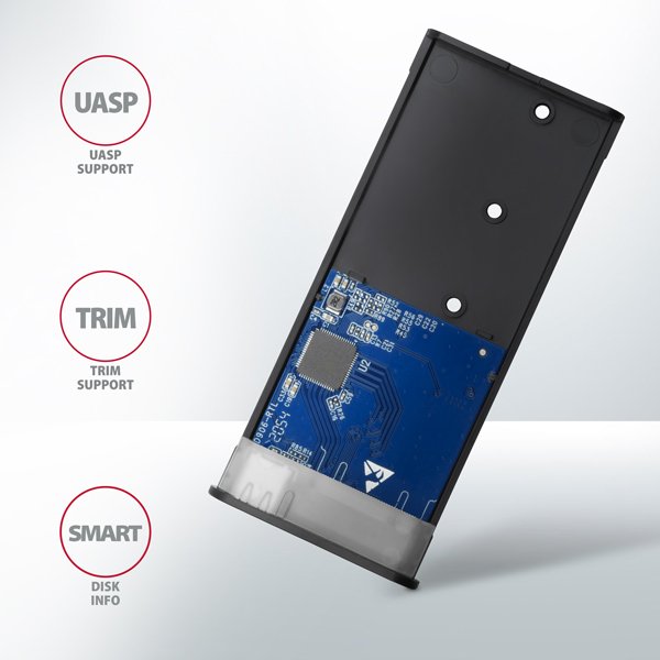AXAGON EEM2-SB2, USB-C 3.2 Gen 2 - M.2 NVMe & SATA SSD kovový RAW box, bezšroubkový, černý - obrázek č. 9