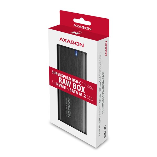 AXAGON EEM2-SB2, USB-C 3.2 Gen 2 - M.2 NVMe & SATA SSD kovový RAW box, bezšroubkový, černý - obrázek č. 3