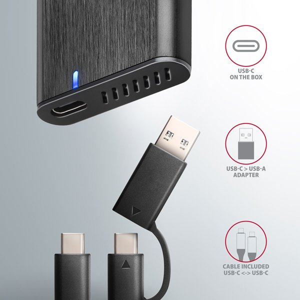 AXAGON EEM2-SB2, USB-C 3.2 Gen 2 - M.2 NVMe & SATA SSD kovový RAW box, bezšroubkový, černý - obrázek č. 7