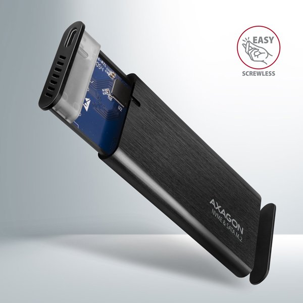 AXAGON EEM2-SB2, USB-C 3.2 Gen 2 - M.2 NVMe & SATA SSD kovový RAW box, bezšroubkový, černý - obrázek č. 2