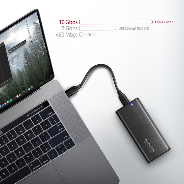 AXAGON EEM2-SB2, USB-C 3.2 Gen 2 - M.2 NVMe & SATA SSD kovový RAW box, bezšroubkový, černý - obrázek č. 8