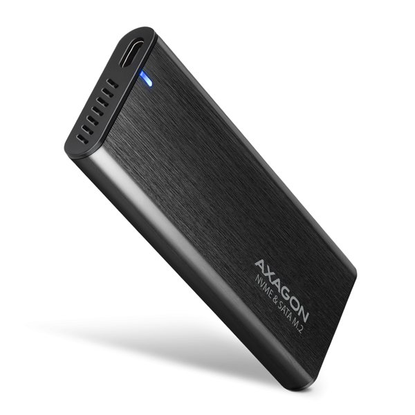 AXAGON EEM2-SB2, USB-C 3.2 Gen 2 - M.2 NVMe & SATA SSD kovový RAW box, bezšroubkový, černý - obrázek produktu